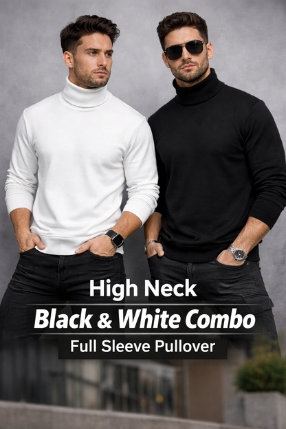 High Neck Black White Combo Full Sleeve Pullover