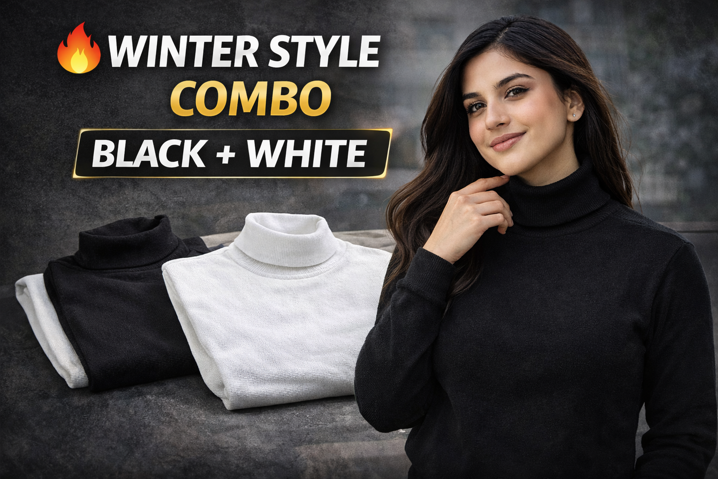 High Neck Black White Combo Full Sleeve Pullover