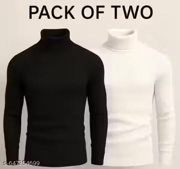 High Neck Black White Combo Full Sleeve Pullover